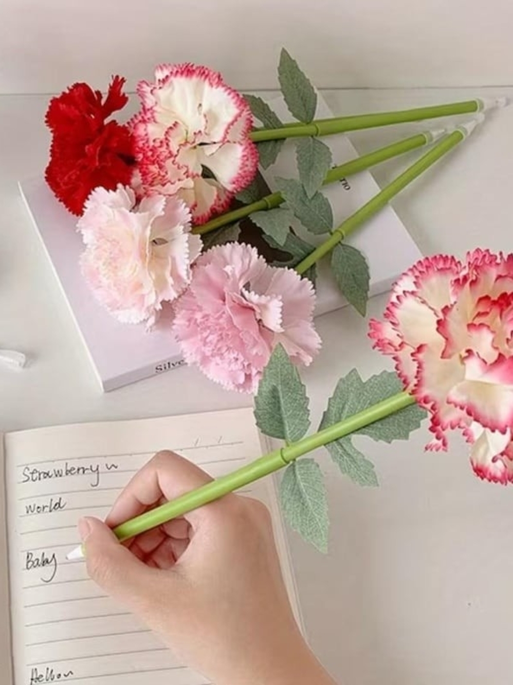 Pink-Edged White Carnation Floral Pen